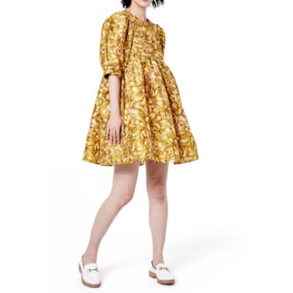 NWT Kika Vargas For Target Mum Floral Puff Sleeve Mini Gold Dress XXS